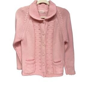 Vintage Camelia Sweater Cardigan Womens Size 40 Pink Shawl Collar‎ Knit Buttons